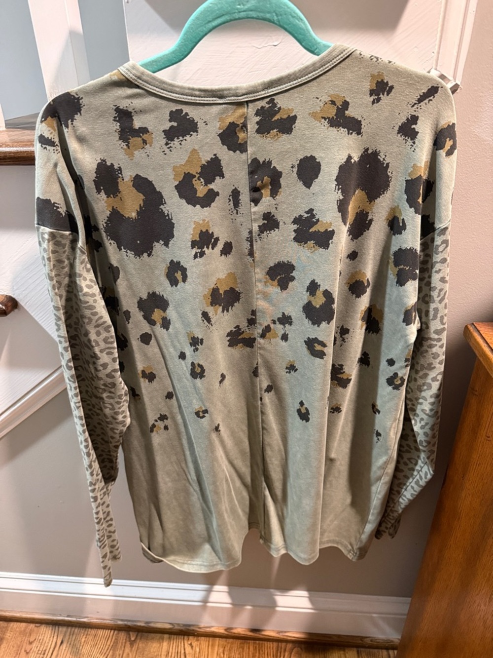 easel Olive & Black Leopard Print Long Sleeve Tee with Tan Accents - Picture 4 of 5